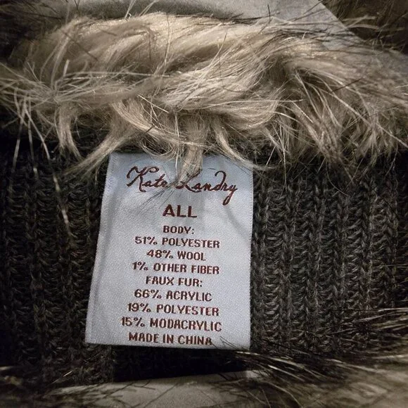 Kate Landry Faux Fur Collar Cropped Cape Knit Sleeves Gray Size M Acrylic & Wool - Picture 4 of 13